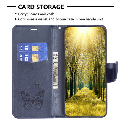 For Xiaomi Redmi Note 12S 4G Stand Wallet Phone Case Butterfly Imprinted Leather Flip Cover with Strap