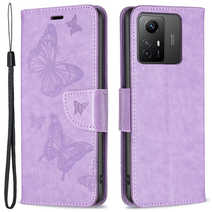 For Xiaomi Redmi Note 12S 4G Stand Wallet Phone Case Butterfly Imprinted Leather Flip Cover with Strap