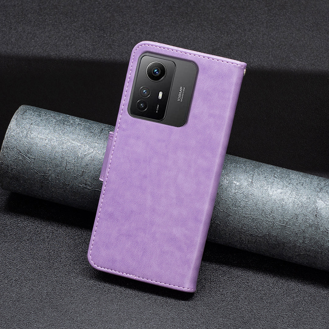 For Xiaomi Redmi Note 12S 4G Stand Wallet Phone Case Butterfly Imprinted Leather Flip Cover with Strap