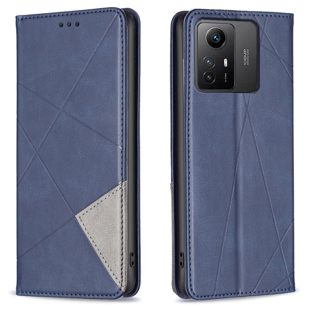 For Xiaomi Redmi Note 12S 4G Splicing Style Phone Case Imprinted Line Stand Card Holder Leather Cover