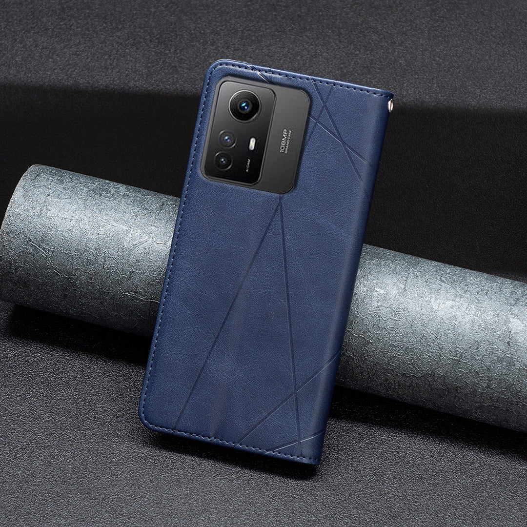 For Xiaomi Redmi Note 12S 4G Splicing Style Phone Case Imprinted Line Stand Card Holder Leather Cover