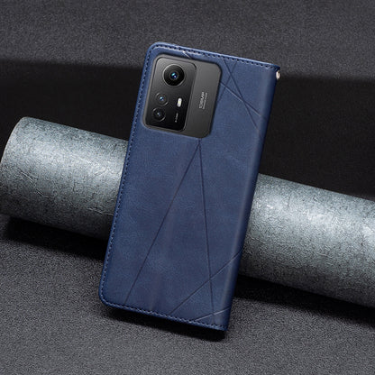 For Xiaomi Redmi Note 12S 4G Splicing Style Phone Case Imprinted Line Stand Card Holder Leather Cover