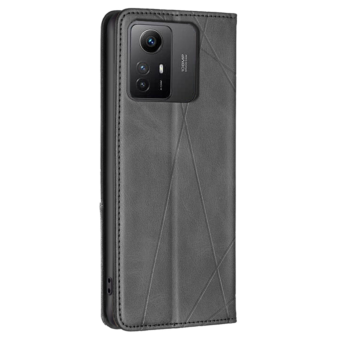 For Xiaomi Redmi Note 12S 4G Splicing Style Phone Case Imprinted Line Stand Card Holder Leather Cover