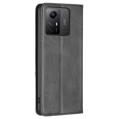 For Xiaomi Redmi Note 12S 4G Splicing Style Phone Case Imprinted Line Stand Card Holder Leather Cover