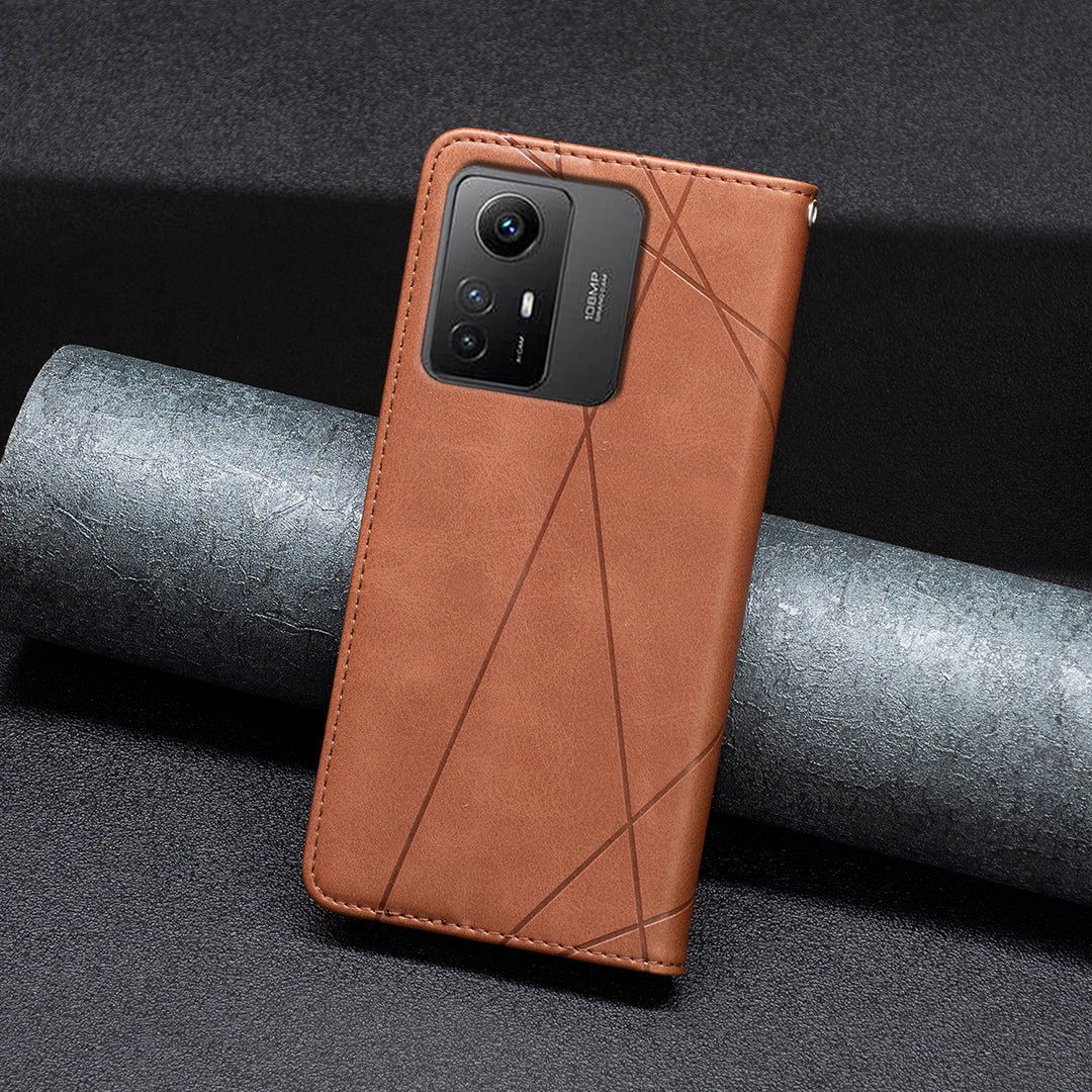 For Xiaomi Redmi Note 12S 4G Splicing Style Phone Case Imprinted Line Stand Card Holder Leather Cover