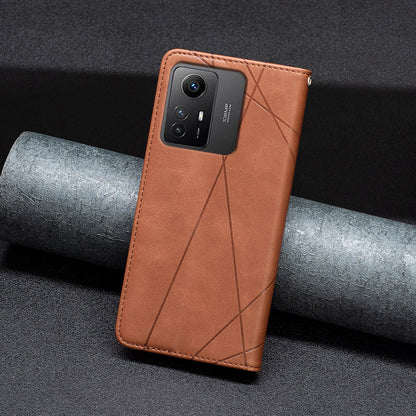 For Xiaomi Redmi Note 12S 4G Splicing Style Phone Case Imprinted Line Stand Card Holder Leather Cover