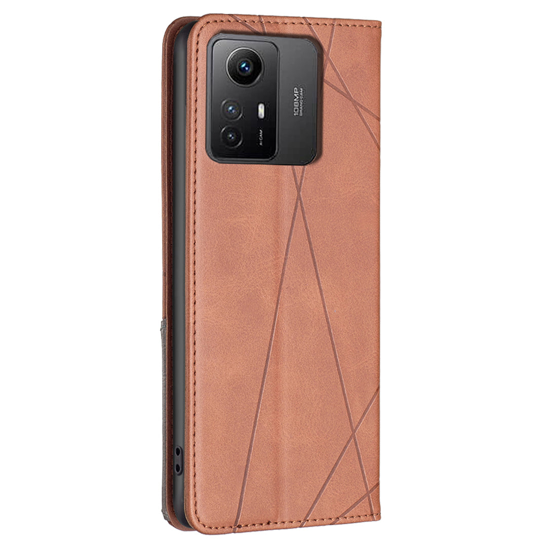 For Xiaomi Redmi Note 12S 4G Splicing Style Phone Case Imprinted Line Stand Card Holder Leather Cover