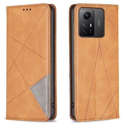 For Xiaomi Redmi Note 12S 4G Splicing Style Phone Case Imprinted Line Stand Card Holder Leather Cover