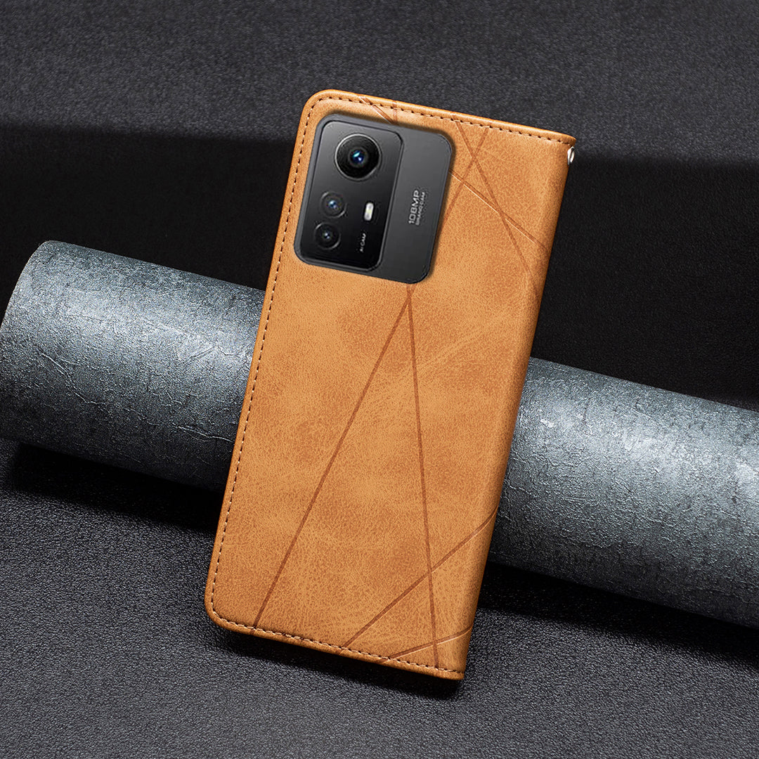 For Xiaomi Redmi Note 12S 4G Splicing Style Phone Case Imprinted Line Stand Card Holder Leather Cover