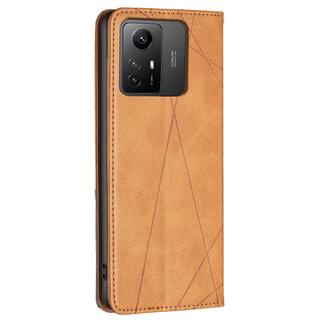 For Xiaomi Redmi Note 12S 4G Splicing Style Phone Case Imprinted Line Stand Card Holder Leather Cover
