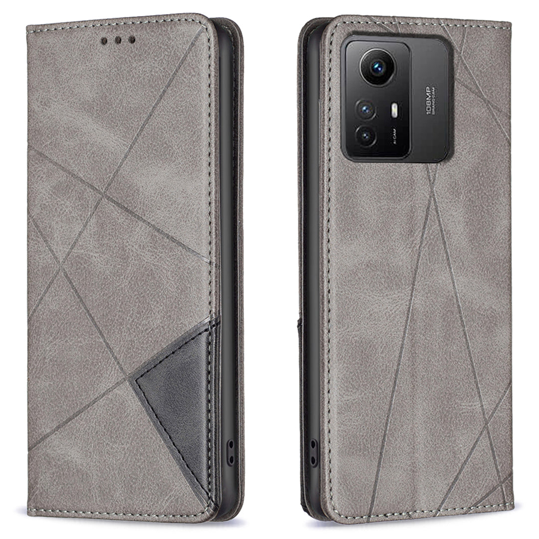 For Xiaomi Redmi Note 12S 4G Splicing Style Phone Case Imprinted Line Stand Card Holder Leather Cover