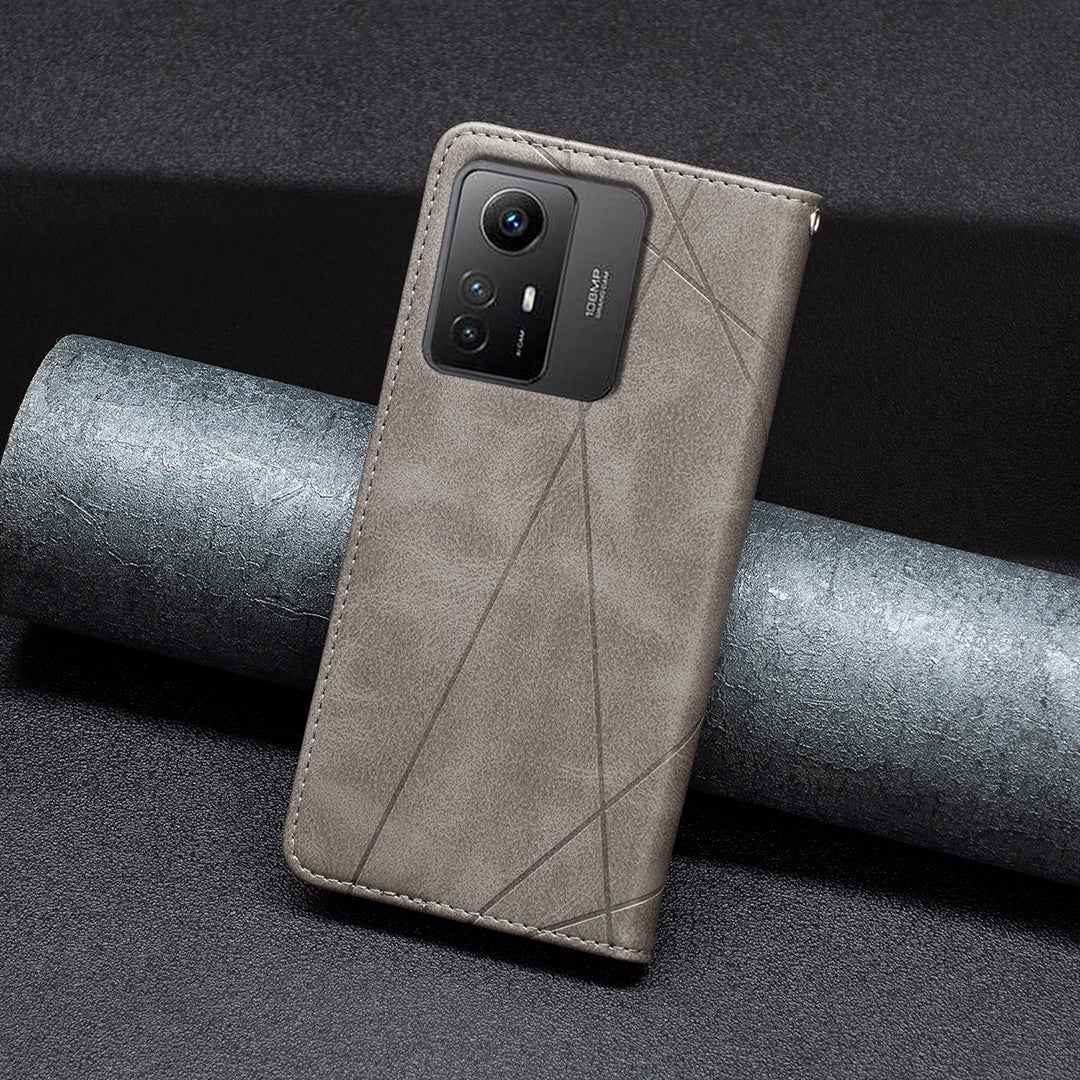 For Xiaomi Redmi Note 12S 4G Splicing Style Phone Case Imprinted Line Stand Card Holder Leather Cover