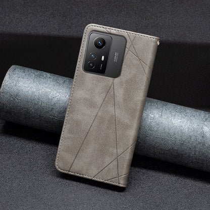 For Xiaomi Redmi Note 12S 4G Splicing Style Phone Case Imprinted Line Stand Card Holder Leather Cover