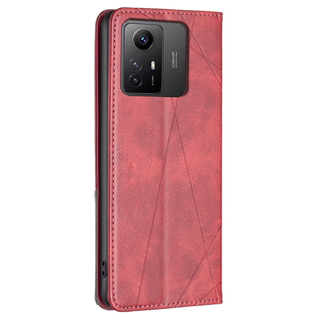 For Xiaomi Redmi Note 12S 4G Splicing Style Phone Case Imprinted Line Stand Card Holder Leather Cover