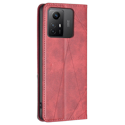 For Xiaomi Redmi Note 12S 4G Splicing Style Phone Case Imprinted Line Stand Card Holder Leather Cover