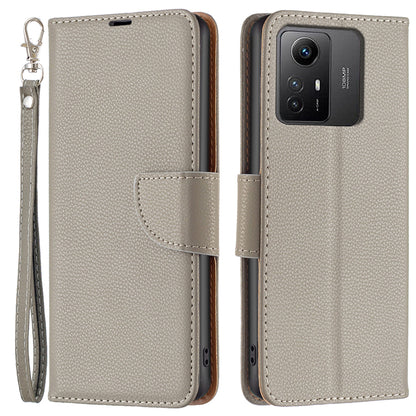 Flip Stand Phone Cover for Xiaomi Redmi Note 12S 4G , Wallet PU Leather Litchi Texture Phone Case with Strap