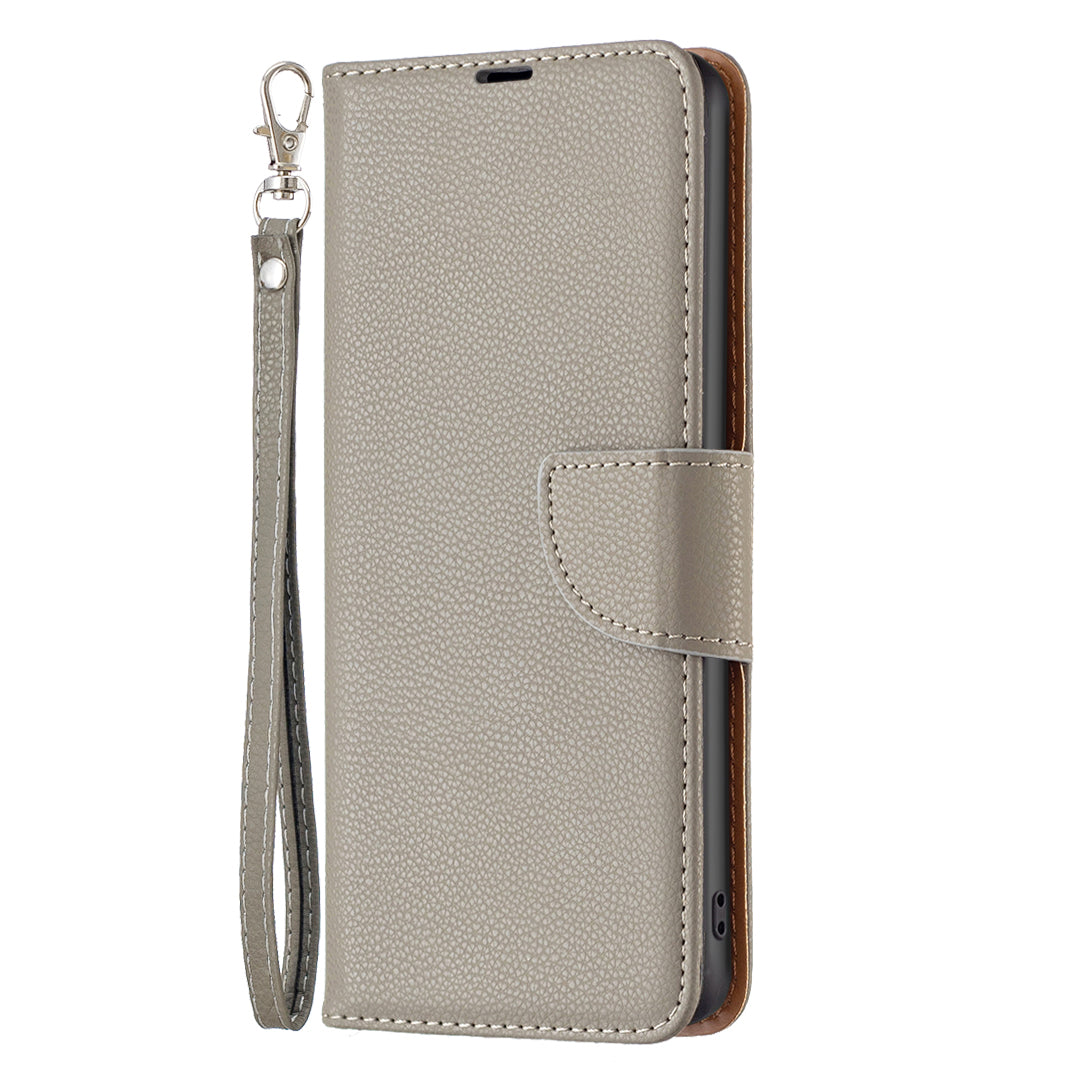 Flip Stand Phone Cover for Xiaomi Redmi Note 12S 4G , Wallet PU Leather Litchi Texture Phone Case with Strap