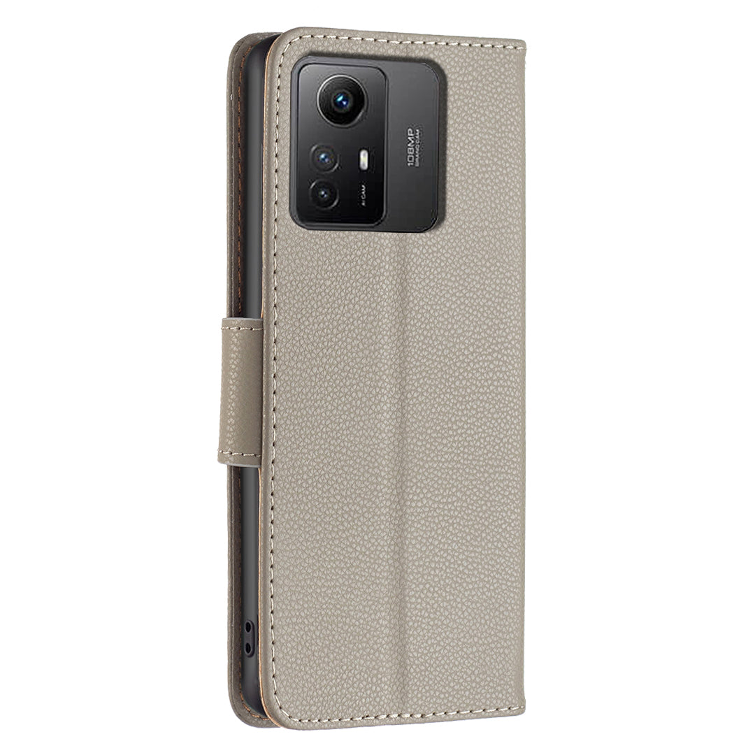 Flip Stand Phone Cover for Xiaomi Redmi Note 12S 4G , Wallet PU Leather Litchi Texture Phone Case with Strap