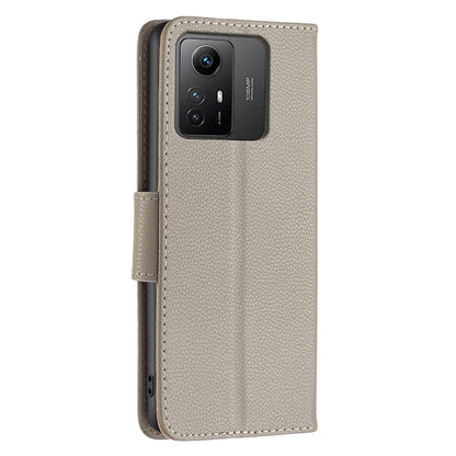 Flip Stand Phone Cover for Xiaomi Redmi Note 12S 4G , Wallet PU Leather Litchi Texture Phone Case with Strap