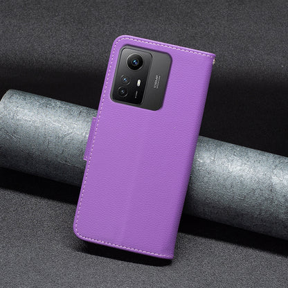 Flip Stand Phone Cover for Xiaomi Redmi Note 12S 4G , Wallet PU Leather Litchi Texture Phone Case with Strap