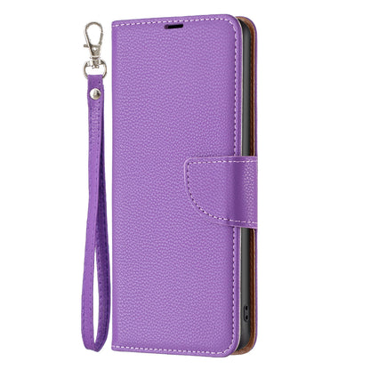 Flip Stand Phone Cover for Xiaomi Redmi Note 12S 4G , Wallet PU Leather Litchi Texture Phone Case with Strap