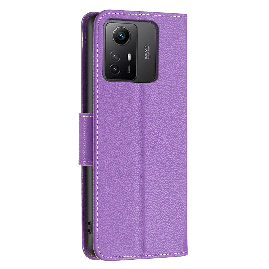Flip Stand Phone Cover for Xiaomi Redmi Note 12S 4G , Wallet PU Leather Litchi Texture Phone Case with Strap