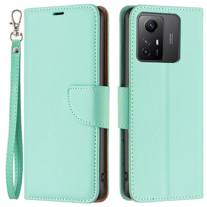 Flip Stand Phone Cover for Xiaomi Redmi Note 12S 4G , Wallet PU Leather Litchi Texture Phone Case with Strap