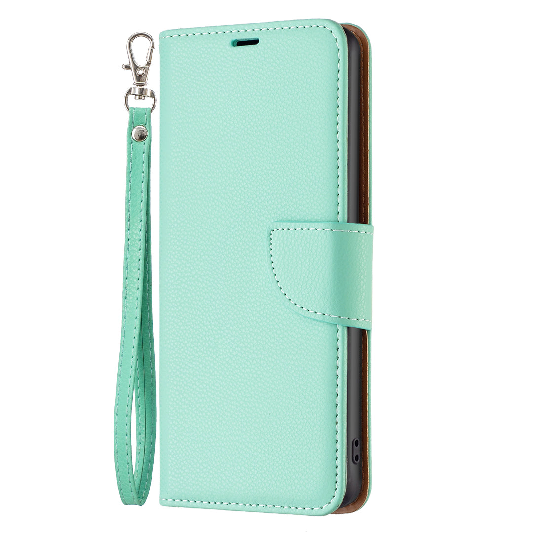 Flip Stand Phone Cover for Xiaomi Redmi Note 12S 4G , Wallet PU Leather Litchi Texture Phone Case with Strap