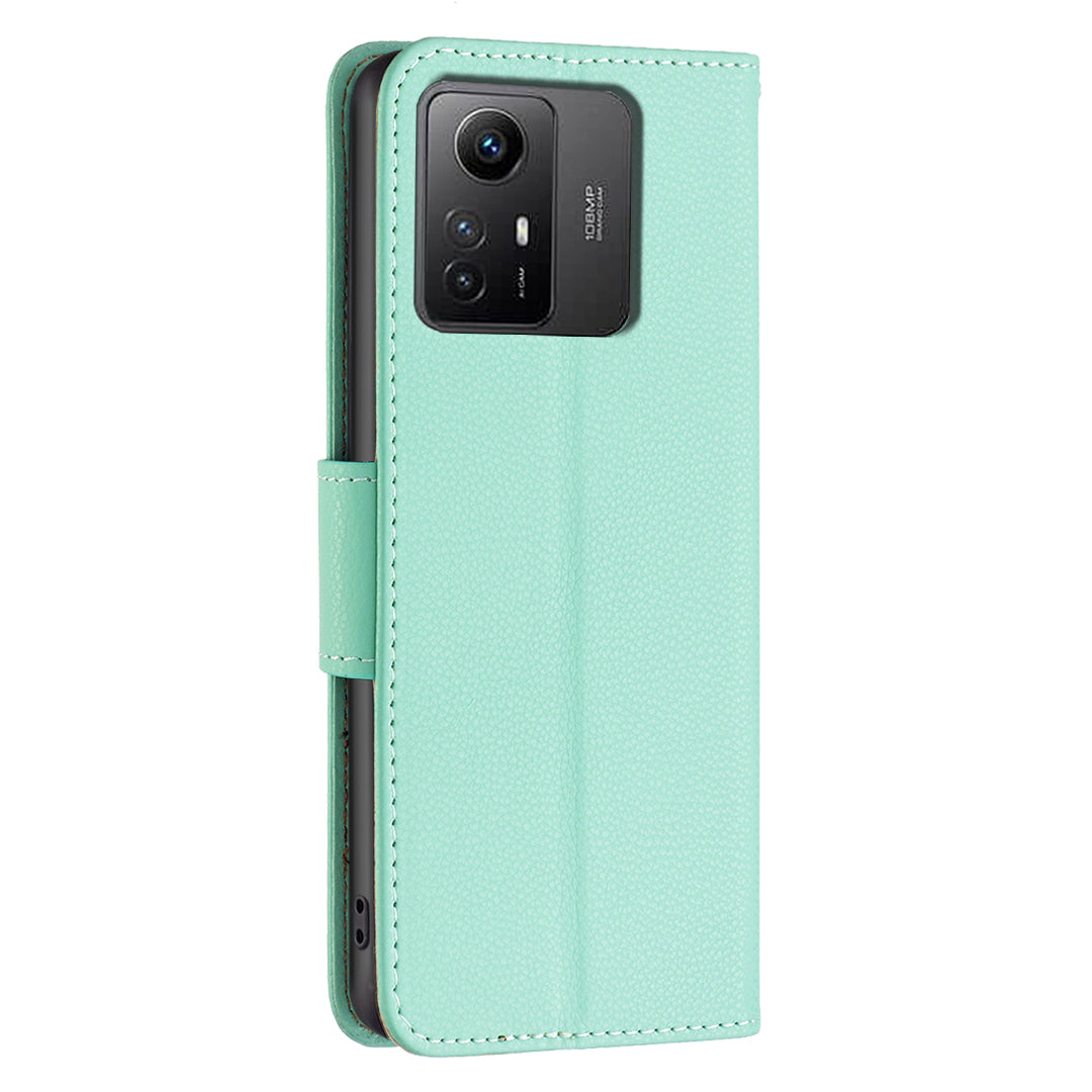Flip Stand Phone Cover for Xiaomi Redmi Note 12S 4G , Wallet PU Leather Litchi Texture Phone Case with Strap