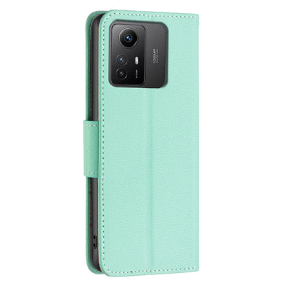 Flip Stand Phone Cover for Xiaomi Redmi Note 12S 4G , Wallet PU Leather Litchi Texture Phone Case with Strap