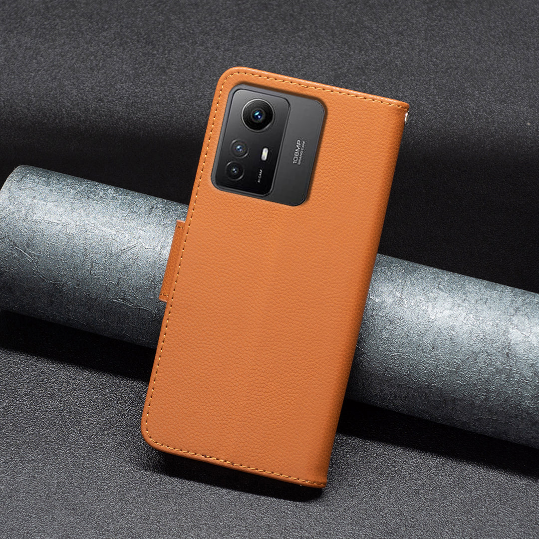Flip Stand Phone Cover for Xiaomi Redmi Note 12S 4G , Wallet PU Leather Litchi Texture Phone Case with Strap