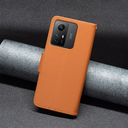 Flip Stand Phone Cover for Xiaomi Redmi Note 12S 4G , Wallet PU Leather Litchi Texture Phone Case with Strap
