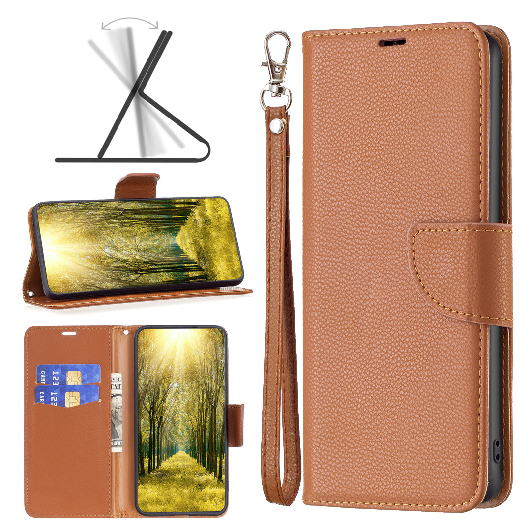 Flip Stand Phone Cover for Xiaomi Redmi Note 12S 4G , Wallet PU Leather Litchi Texture Phone Case with Strap
