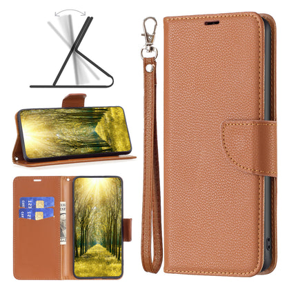 Flip Stand Phone Cover for Xiaomi Redmi Note 12S 4G , Wallet PU Leather Litchi Texture Phone Case with Strap
