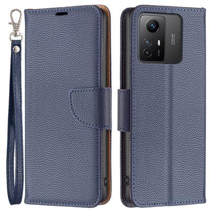 Flip Stand Phone Cover for Xiaomi Redmi Note 12S 4G , Wallet PU Leather Litchi Texture Phone Case with Strap