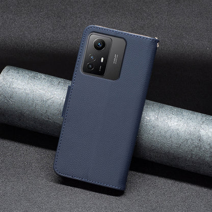 Flip Stand Phone Cover for Xiaomi Redmi Note 12S 4G , Wallet PU Leather Litchi Texture Phone Case with Strap