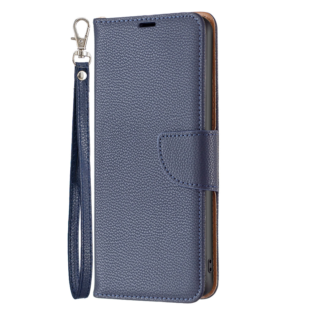 Flip Stand Phone Cover for Xiaomi Redmi Note 12S 4G , Wallet PU Leather Litchi Texture Phone Case with Strap