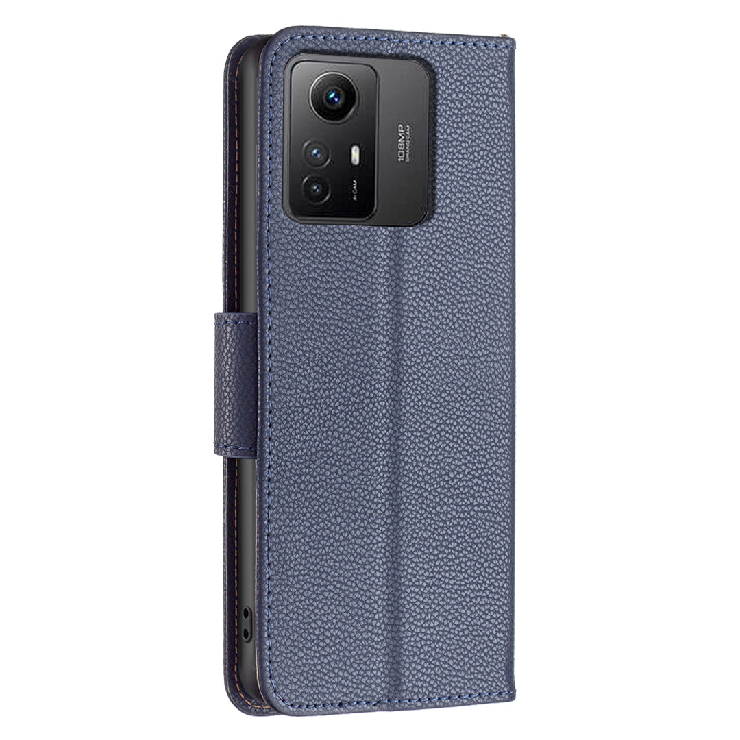 Flip Stand Phone Cover for Xiaomi Redmi Note 12S 4G , Wallet PU Leather Litchi Texture Phone Case with Strap