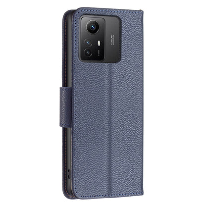 Flip Stand Phone Cover for Xiaomi Redmi Note 12S 4G , Wallet PU Leather Litchi Texture Phone Case with Strap