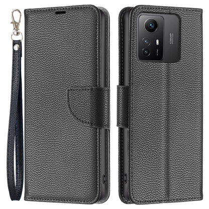 Flip Stand Phone Cover for Xiaomi Redmi Note 12S 4G , Wallet PU Leather Litchi Texture Phone Case with Strap