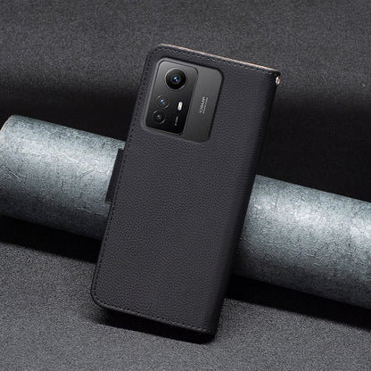 Flip Stand Phone Cover for Xiaomi Redmi Note 12S 4G , Wallet PU Leather Litchi Texture Phone Case with Strap