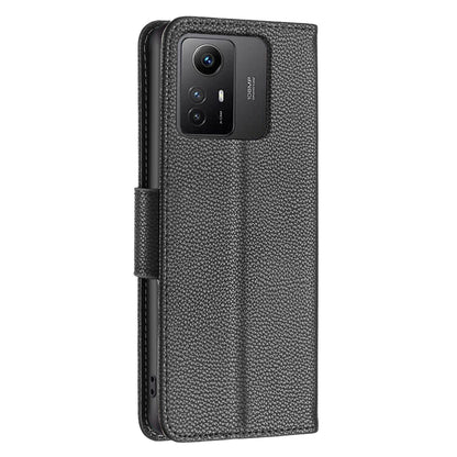 Flip Stand Phone Cover for Xiaomi Redmi Note 12S 4G , Wallet PU Leather Litchi Texture Phone Case with Strap