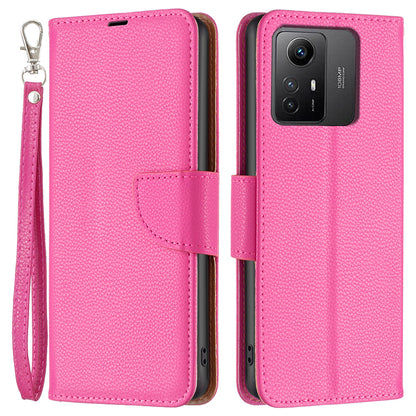 Flip Stand Phone Cover for Xiaomi Redmi Note 12S 4G , Wallet PU Leather Litchi Texture Phone Case with Strap