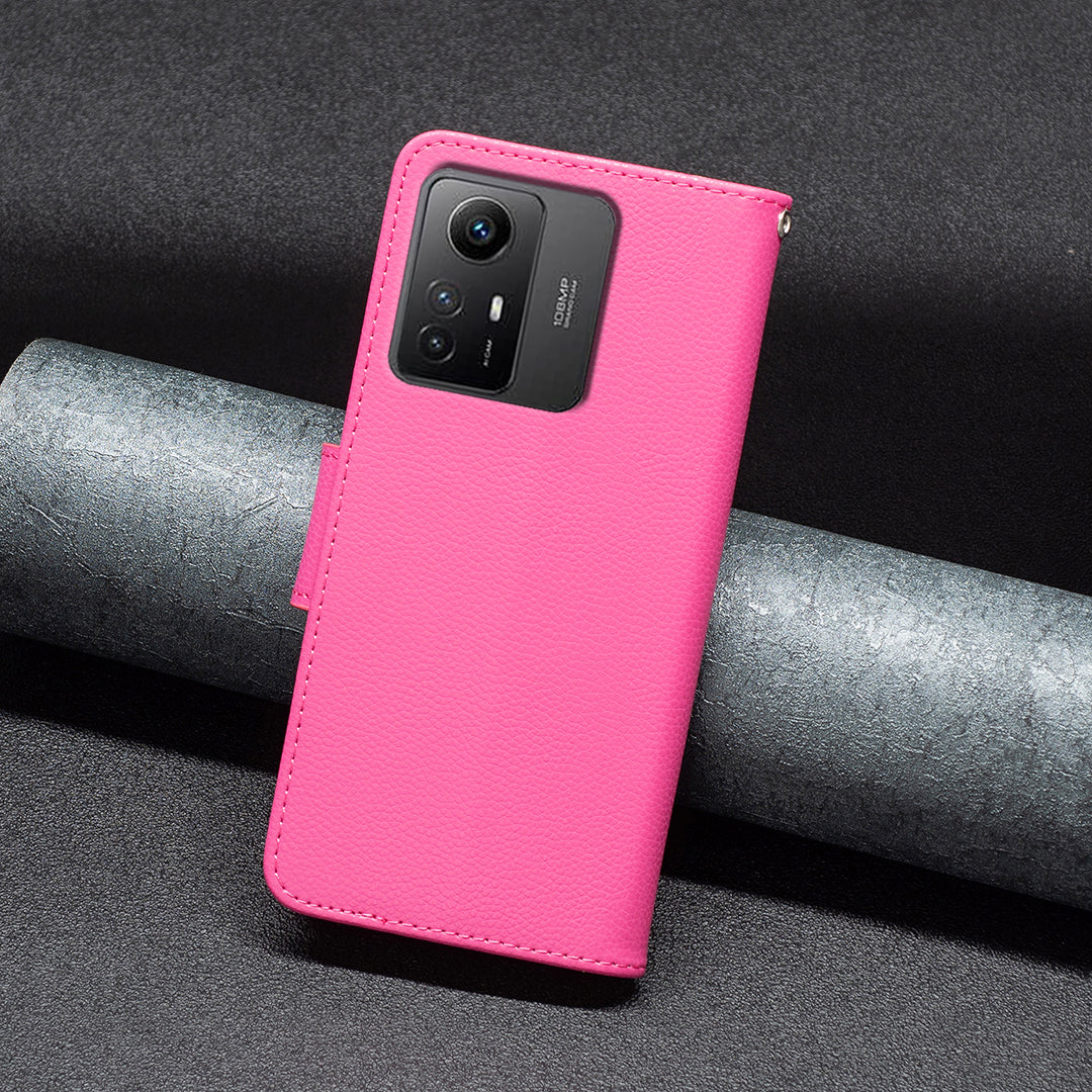 Flip Stand Phone Cover for Xiaomi Redmi Note 12S 4G , Wallet PU Leather Litchi Texture Phone Case with Strap