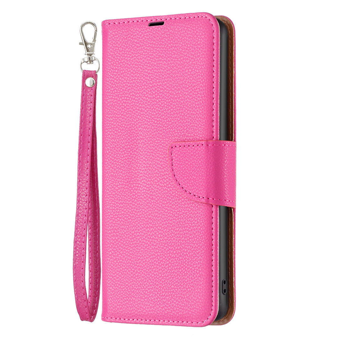 Flip Stand Phone Cover for Xiaomi Redmi Note 12S 4G , Wallet PU Leather Litchi Texture Phone Case with Strap