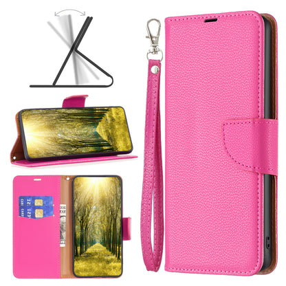 Flip Stand Phone Cover for Xiaomi Redmi Note 12S 4G , Wallet PU Leather Litchi Texture Phone Case with Strap