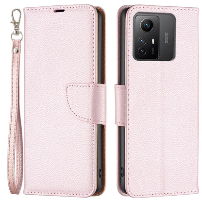 Flip Stand Phone Cover for Xiaomi Redmi Note 12S 4G , Wallet PU Leather Litchi Texture Phone Case with Strap