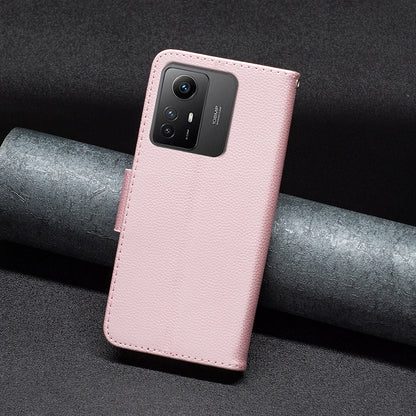 Flip Stand Phone Cover for Xiaomi Redmi Note 12S 4G , Wallet PU Leather Litchi Texture Phone Case with Strap