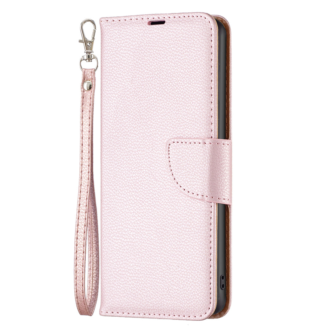 Flip Stand Phone Cover for Xiaomi Redmi Note 12S 4G , Wallet PU Leather Litchi Texture Phone Case with Strap
