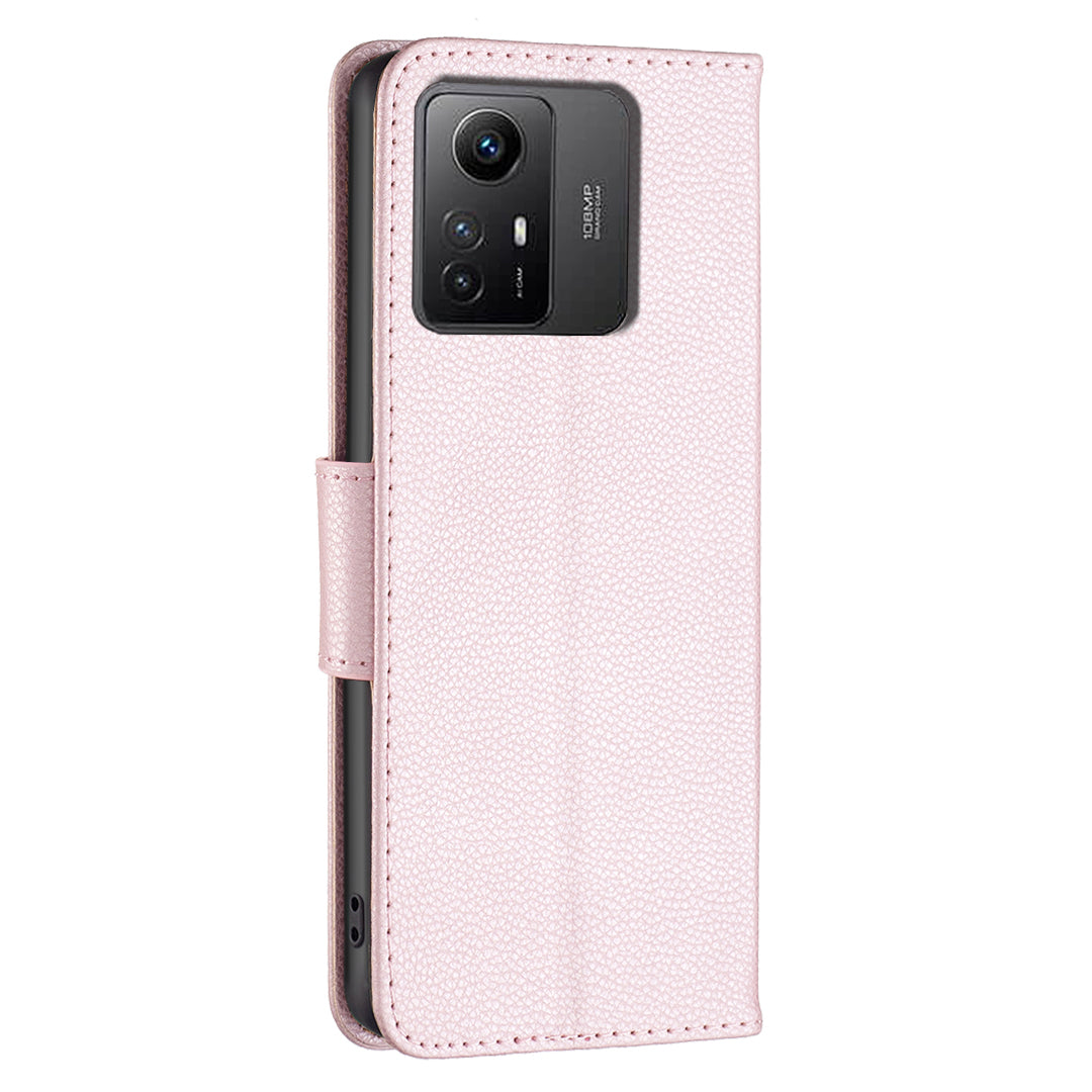 Flip Stand Phone Cover for Xiaomi Redmi Note 12S 4G , Wallet PU Leather Litchi Texture Phone Case with Strap